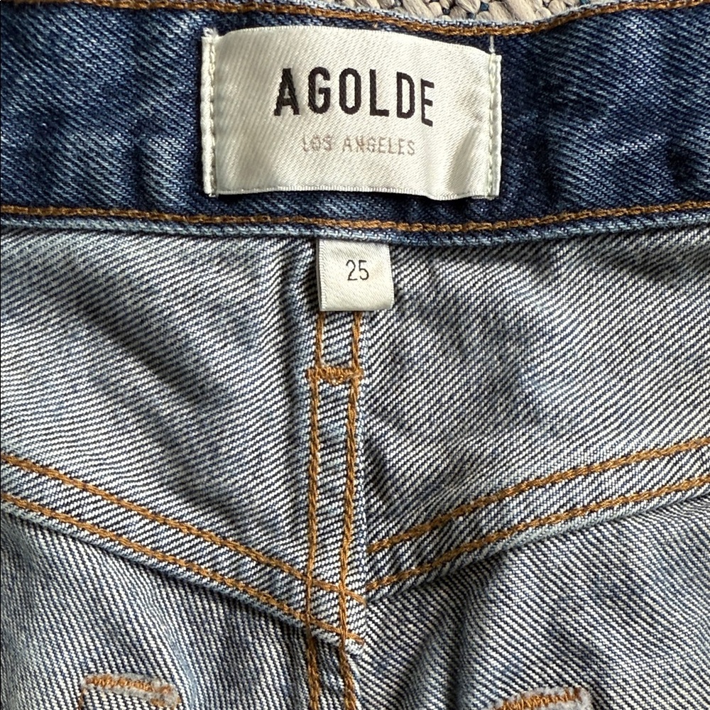 Agolde Distressed Blue Jean Shorts - Picture 2 of 4